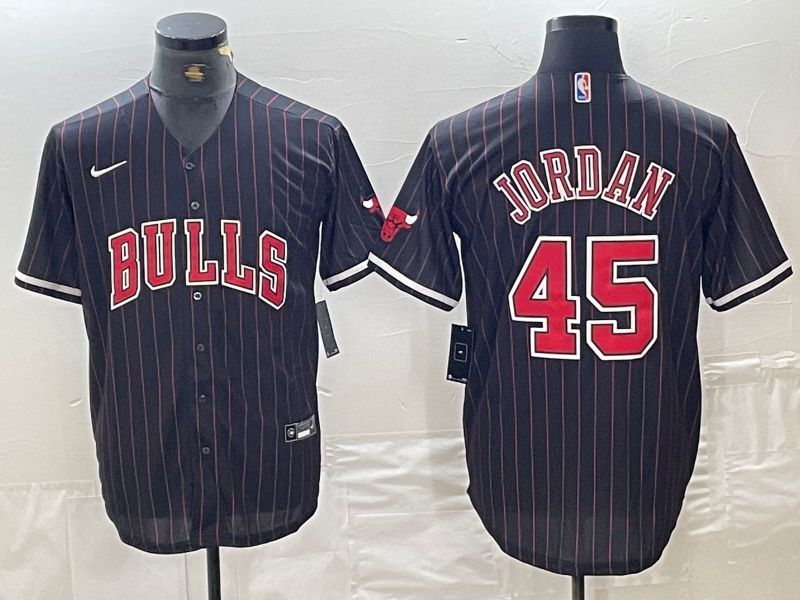 Men Chicago Bulls #45 Jordan Black stripe sign jointly 2024 Nike NBA Jersey style 4->->NBA Jersey